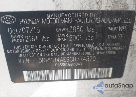 2016 Hyundai Elantra Se from USA, damaged, VIN 5NPDH4AE9GH774370